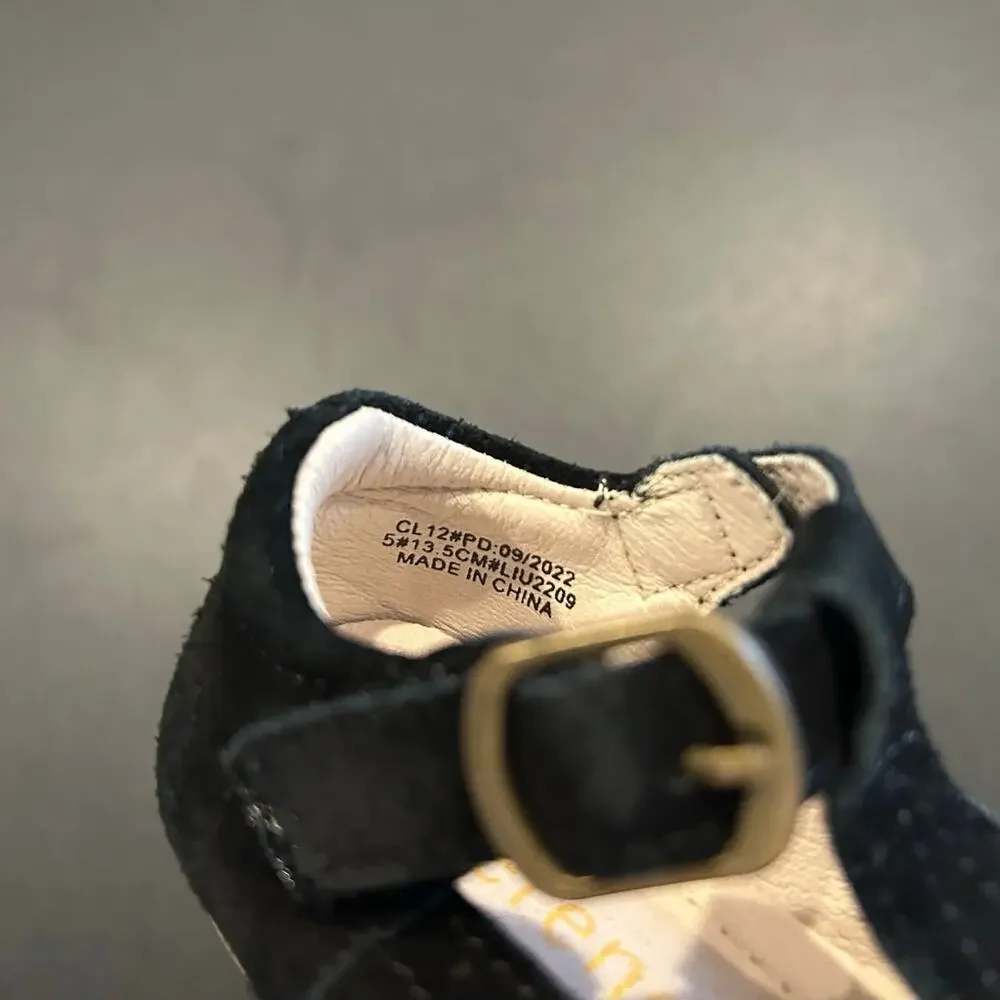 Kiderence Black T Strap Mary Jane Shoes Suede Feel Toddler Size 5C